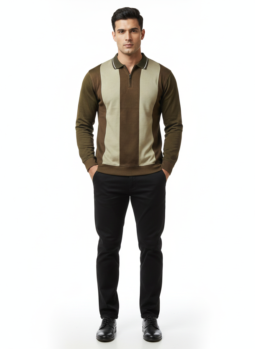 The Olive & Cream Retro-Mod Quarter-Zip Knit Polo