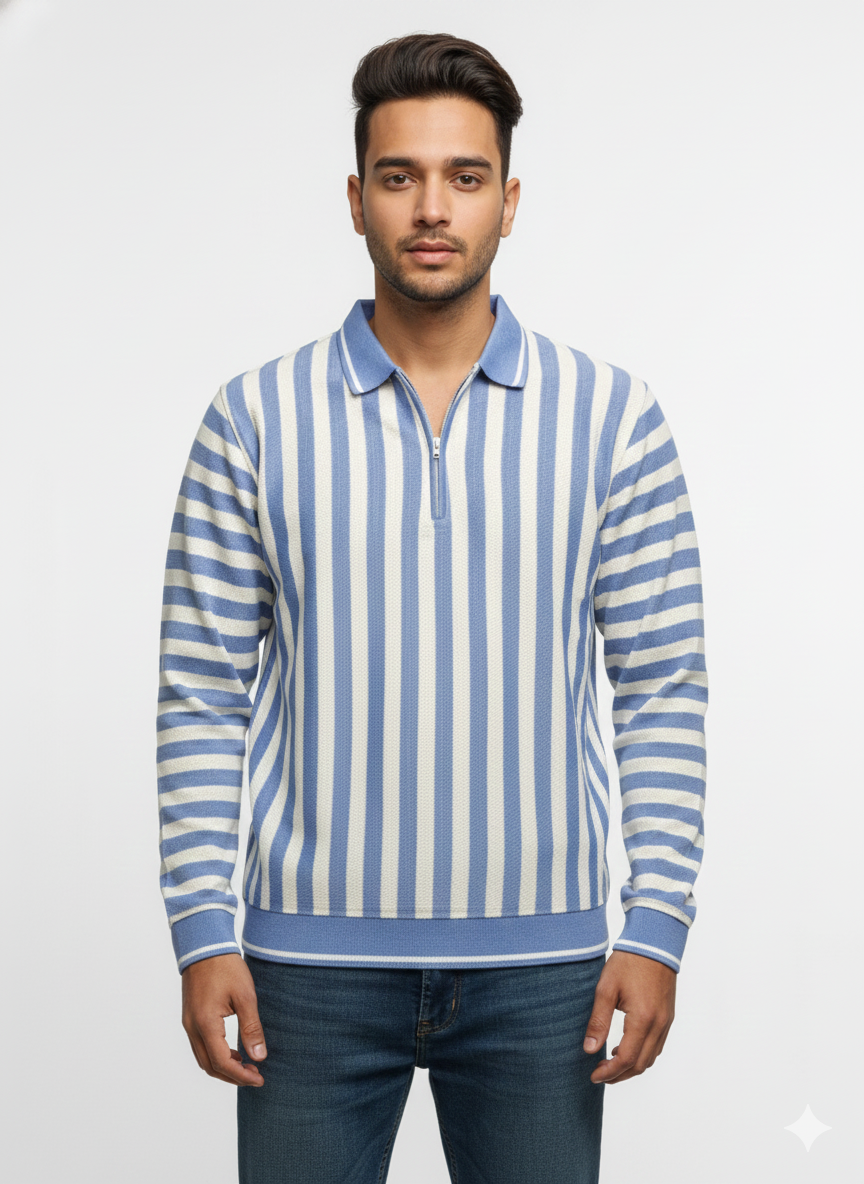 Nautical Stripe Quarter-Zip Polo