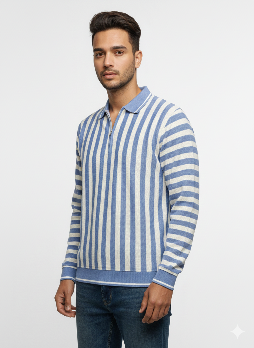Nautical Stripe Quarter-Zip Polo